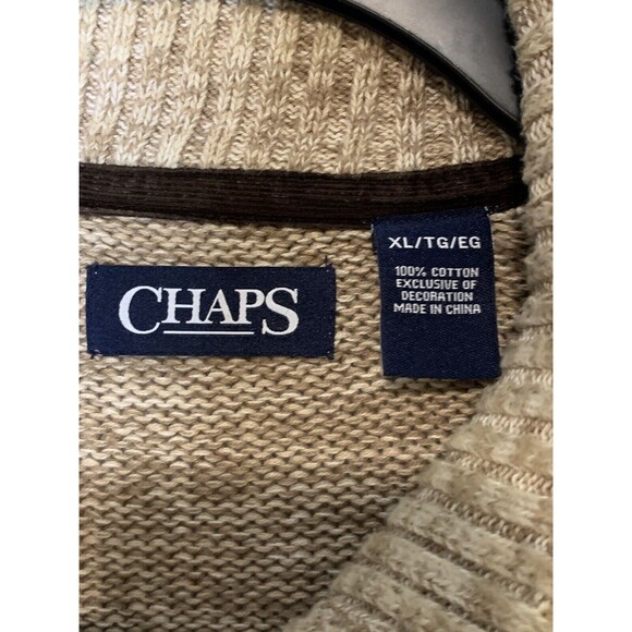 Chaps Knit Sweater Men's Corduroy Elbow Patches Tan Casual 100% Cotton, XL - Picture 3 of 7